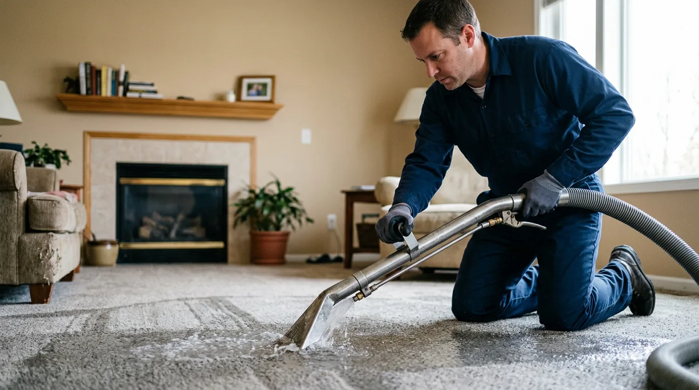 Water damage restoration technician working near Peru, KS